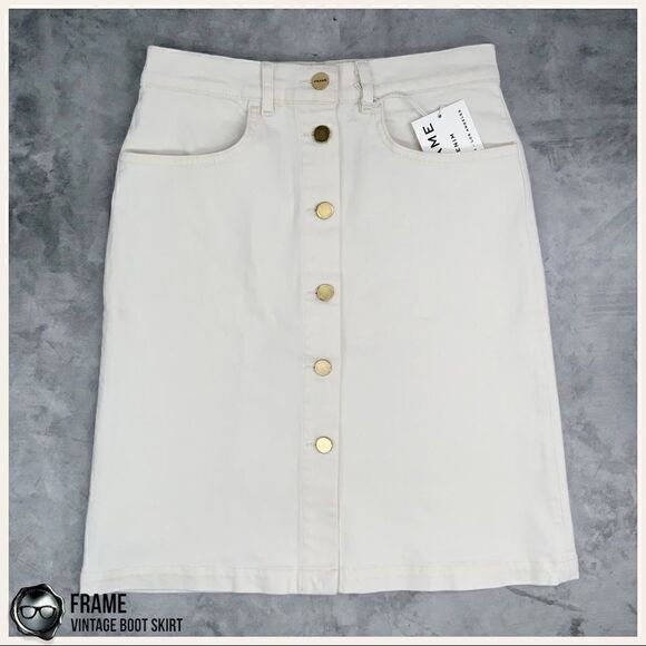 FRAME DENIM VINTAGE BOOT SKIRT NATURAL WHITE/ECRU WOMEN’S 26 SIZE 4 ABOVE KNEE - Picture 1 of 15